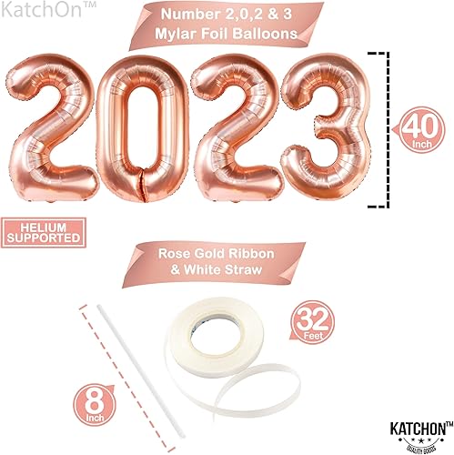 Miniatura 6 de KatchOn, Juego de globos de oro rosa 2023 de 40 pulgadas, enormes globos de confeti de oro rosa de 36 pulgadas con pancarta de graduación We Are So