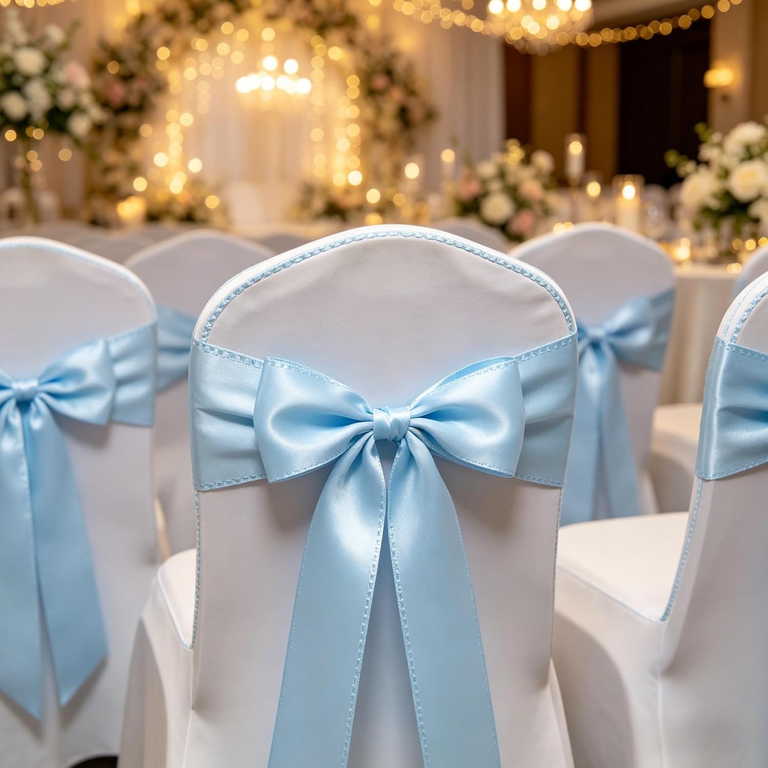 Songye Satin Wired Ribbon 20 Yards, Multicolor, for Gift Wrapping, Wreaths, Garland, Christmas Tree Decoration, and Crafts (Light Blue, 2-1/2") image 2