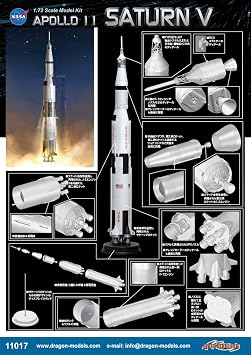 Dragon Models Apollo 11 Saturn V Spacecraft Building Kit, 1/72-Scale