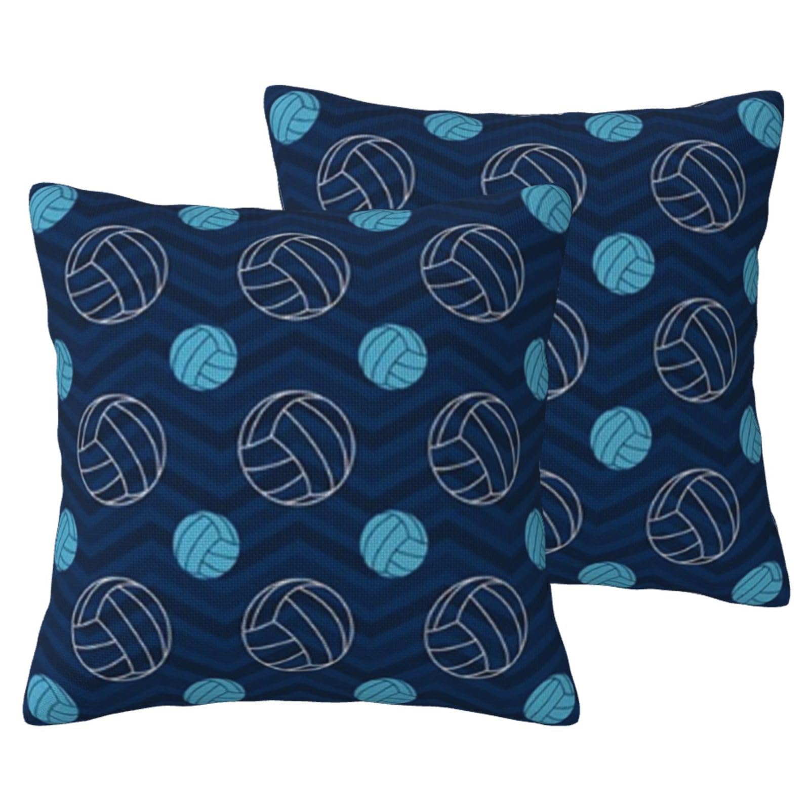Housse de coussin lin volleyball bleu aux finitions soignées pour canapé