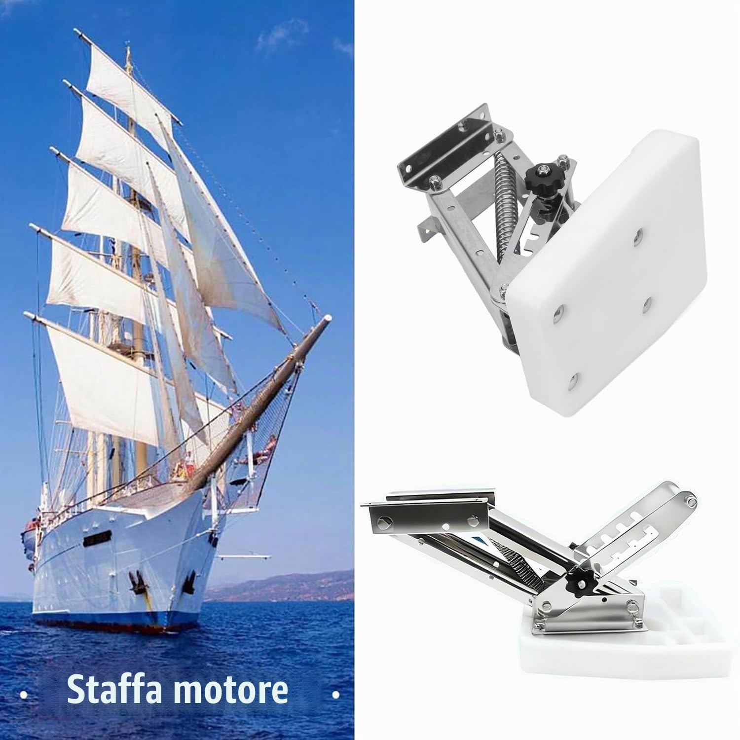 Supporto Motore Barca,Accessorio Regolabile per Imbarcazioni,in Acciaio Inox,Carico Massimo 20hp,per Yacht,Motoscafi e Barche,Bianco