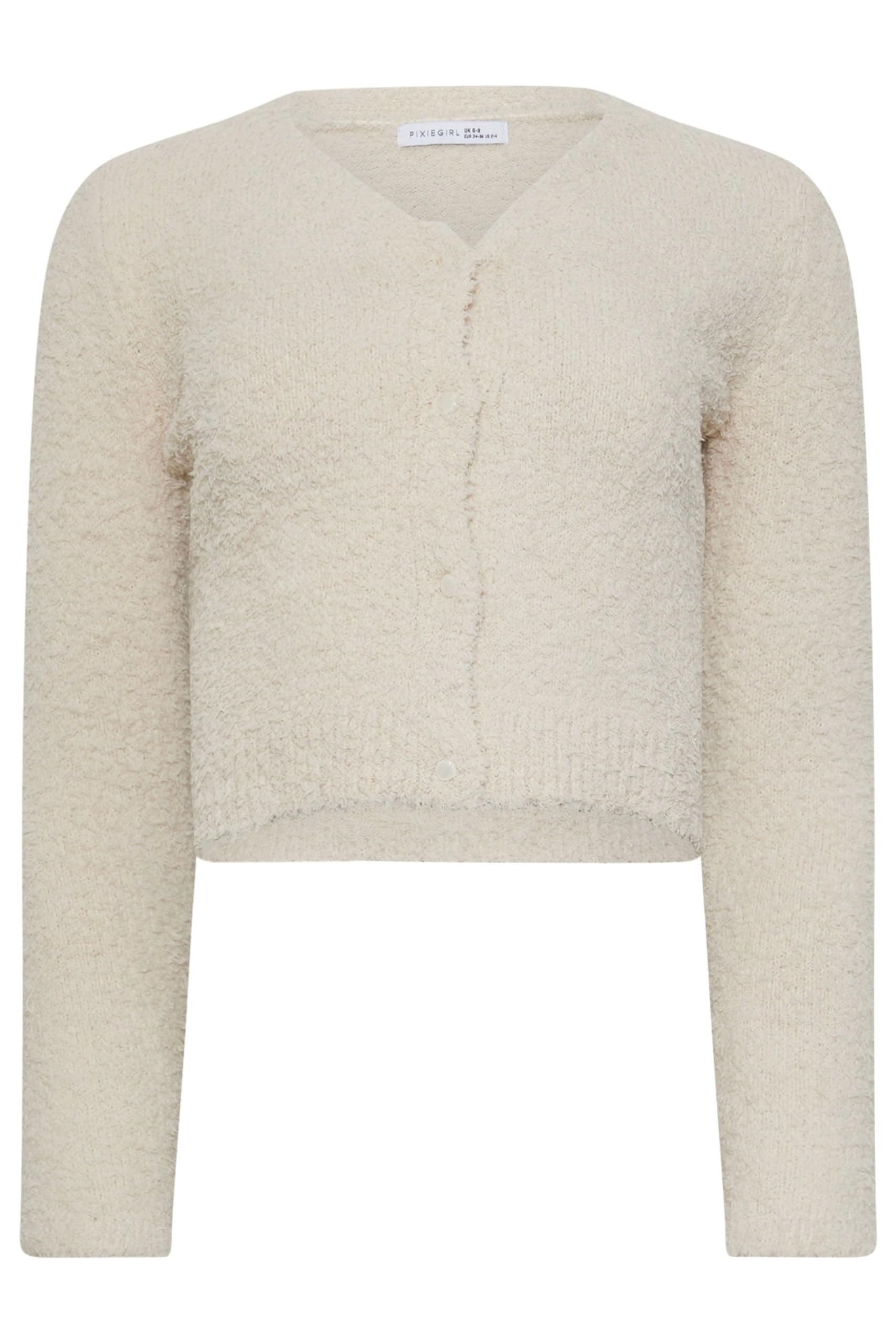 PixieGirl Petite Cream Fluffy Fleece Cropped Cardigan Petite