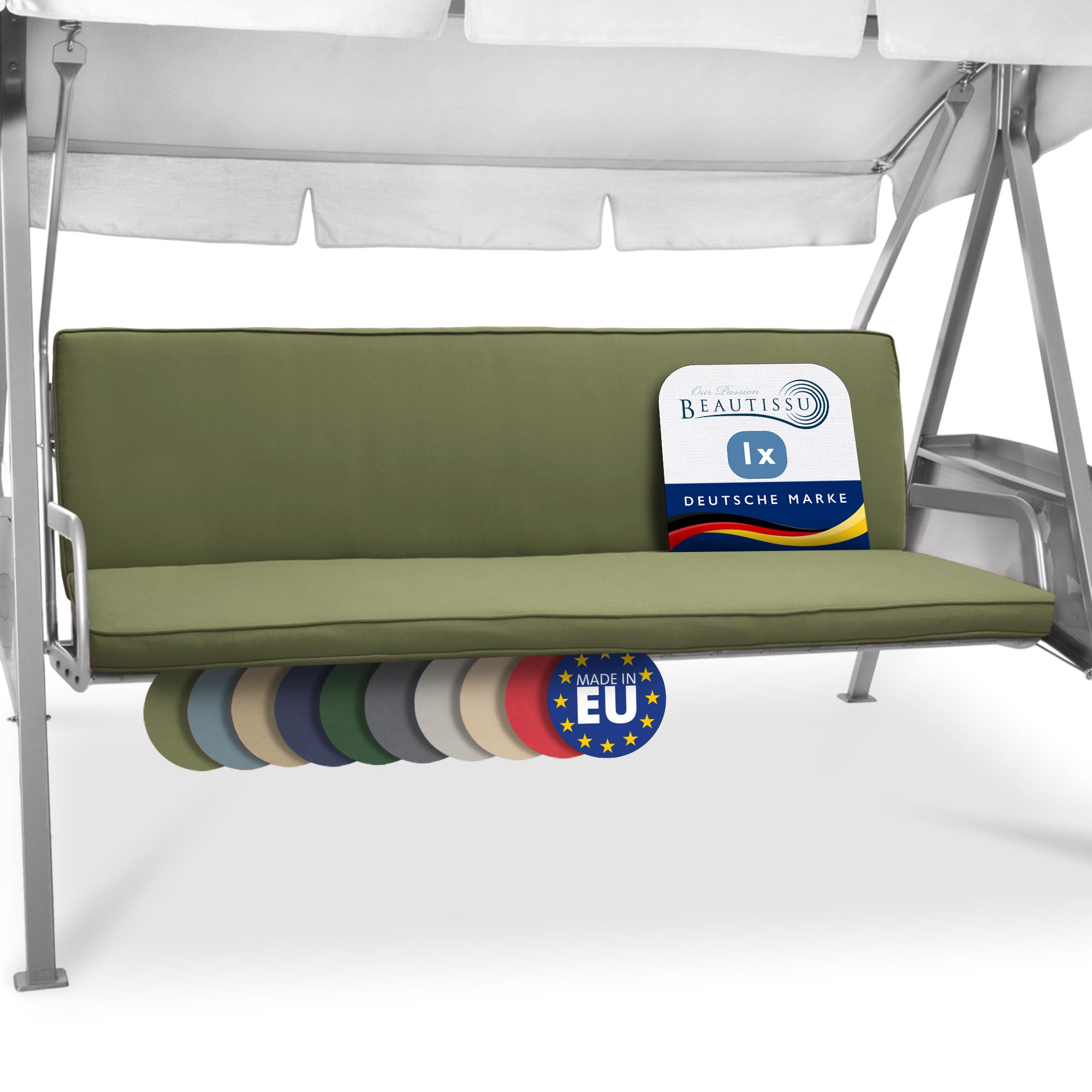 Beautissu Garden Swing Seats 3 Seater 180x50x6 cm Loft HS - Outdoor Canopy Swing Bench Seat Pad Garden Furniture Cushions Hammock Hollywood Olive Green