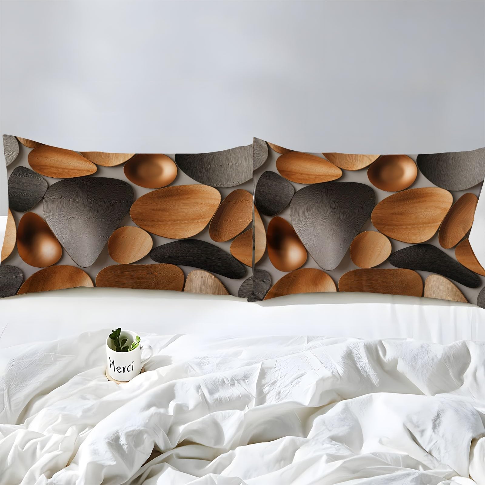 135 x 190 cm Drukowane prześcieradło z narożnikami, geometria 3D 100% miękka mikrofibra, z głęboką kieszenią 30 cm i oddychającą gumką przeciwzmarszczkową, nowoczesna pościel, beżowa