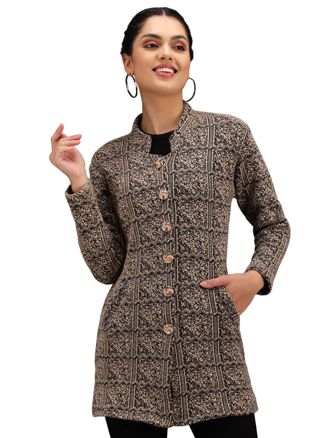 ekools Women's Woolen Banded Collar Multicolor Winter wear Cardigans Sweaters (Coat16)-picture-55
