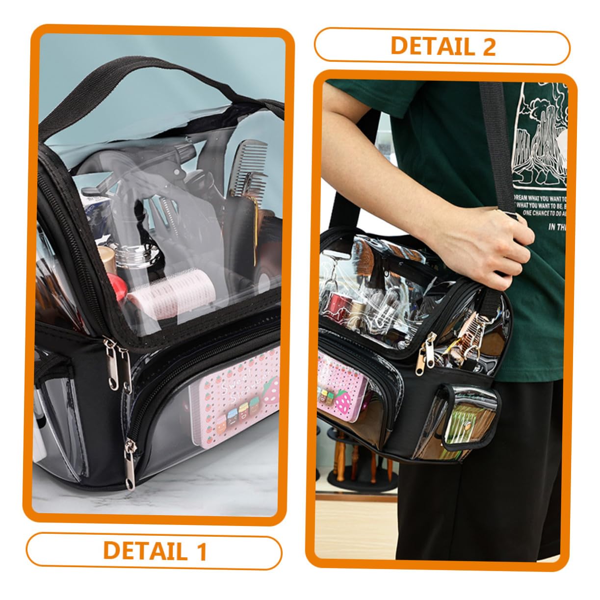 Borsa da Viaggio per Parrucchiere Grande Capacità Zip, Nera