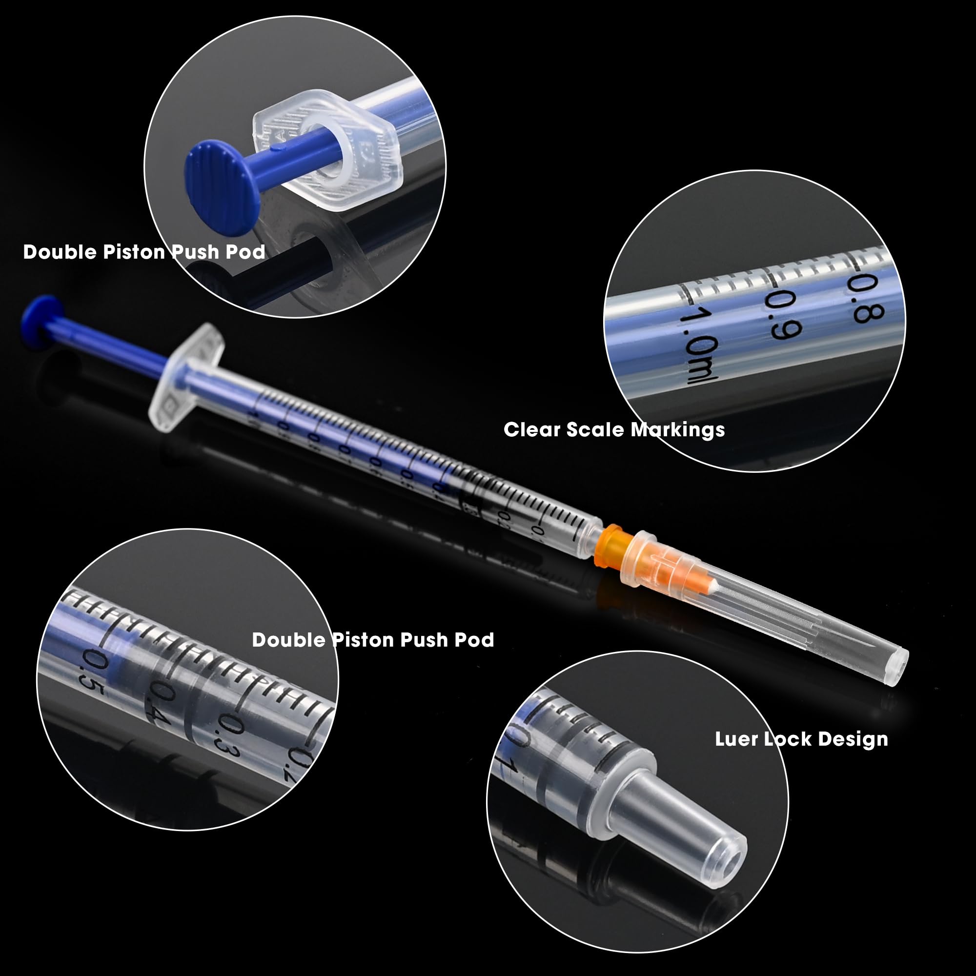 Jeringa de laboratorio Luer Lock de 1 ml con calibre 25 de 1 pulgada (25 mm) para dispensación líquida, industrial, medición desechable sellada individualmente