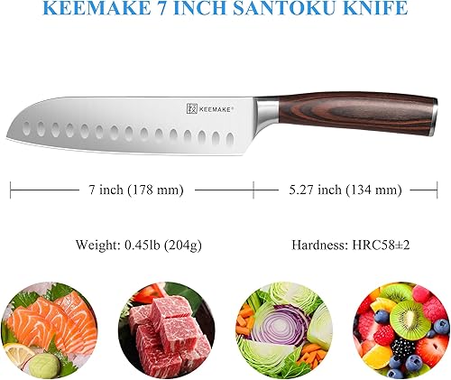 Miniatura 5 de KEEMAKE Cuchillo de chef Santoku  Cuchillo de cocina ultra afilado de 7 pulgadas con hoja de acero inoxidable para cocinar carne, frutas y verduras
