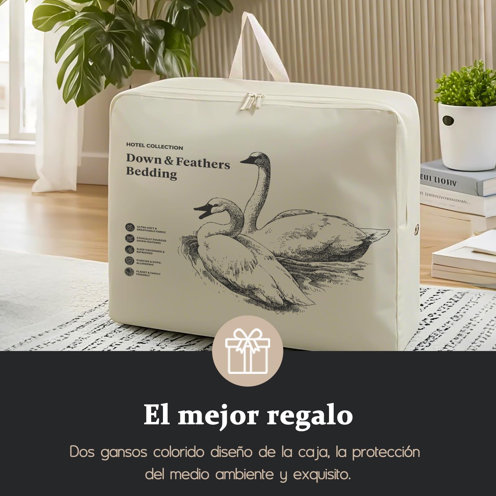 BPC Edredón de Plumón Oca Cama 105 100% Algodón Orgánico, 80% Plumón y 20% Plumas Edredon Nordico Blanco para 4 Estaciones, Edredones Natural de Hotel, Fluffy Medium Down Duvet 200x200 cm,Down Blanket