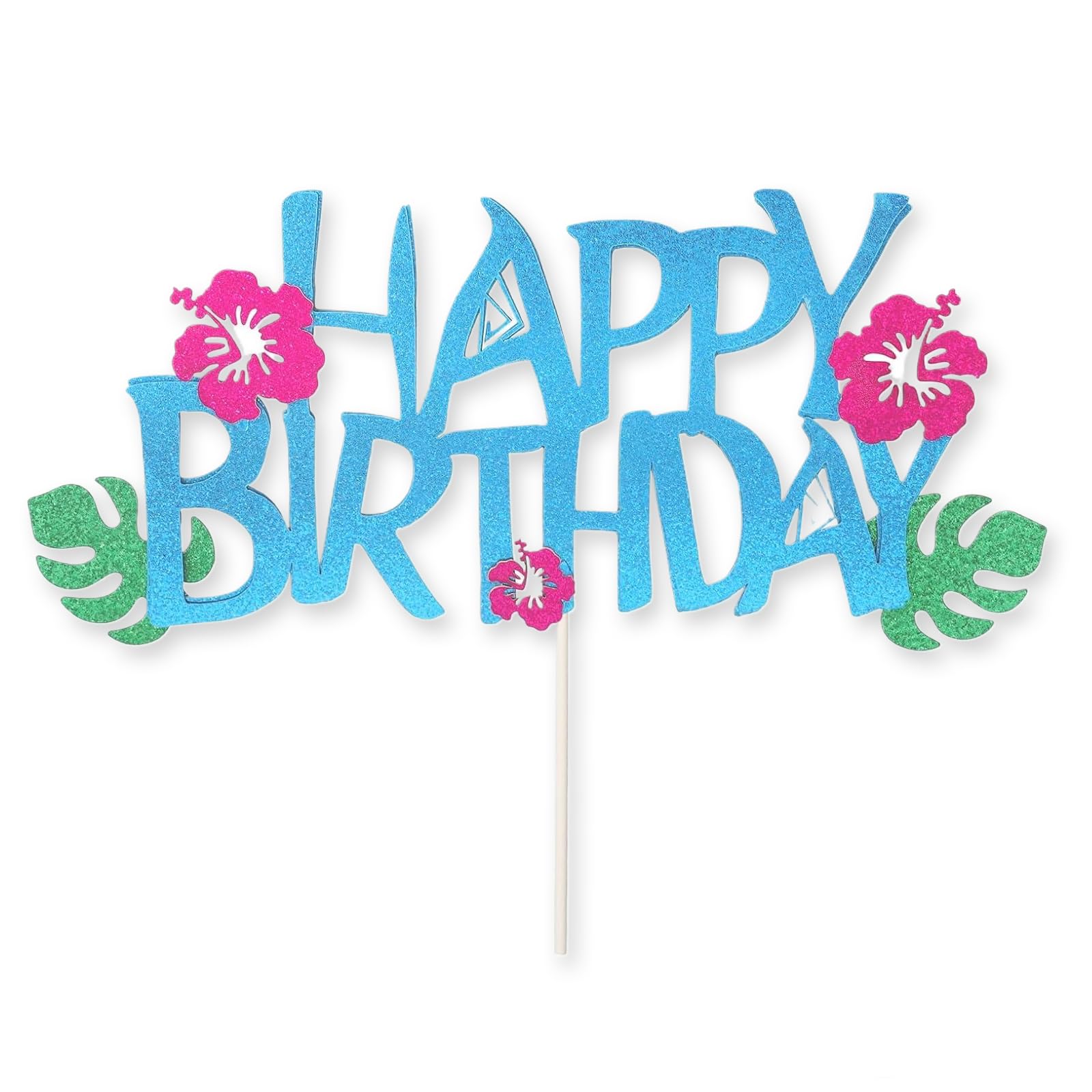 Labyrinxel Happy Birthday Cake Topper Blue Beach Tropical Cake Decorations for Cupcakes Summer Party Cake Topper Birthday Decorations