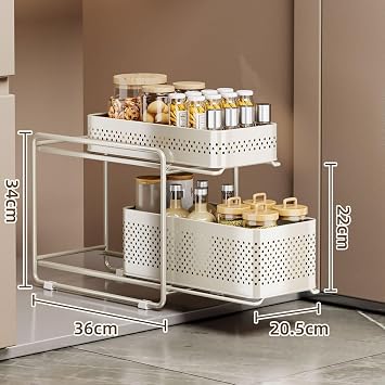 Metal Under Sink Organizer-Pull Out Cabinet Organizer, 2-Tier Under Sink Storage Shelf for Kitchen Bathroom Cabinet for Maximum Space Efficiency