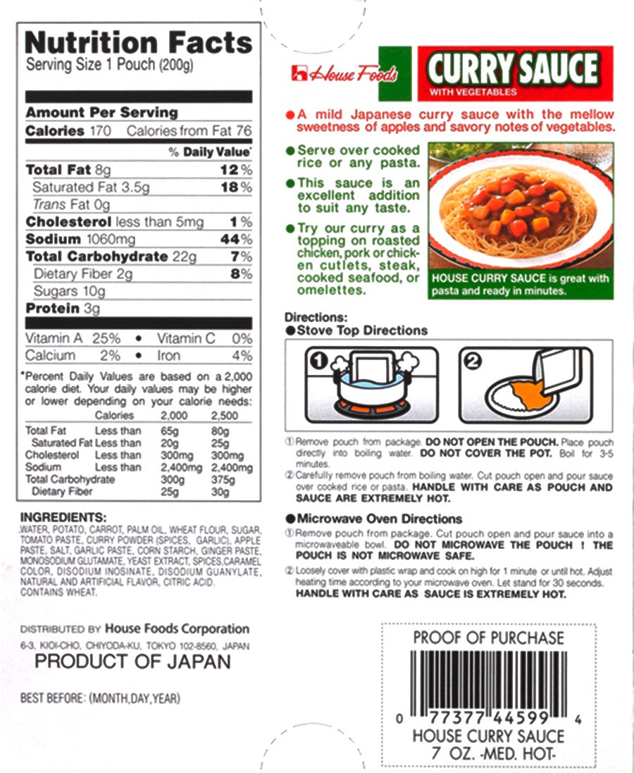 House Foods Curry Sauce with Vegetables, Medium Hot, 7 Ounce Boxes (Pack of 10)