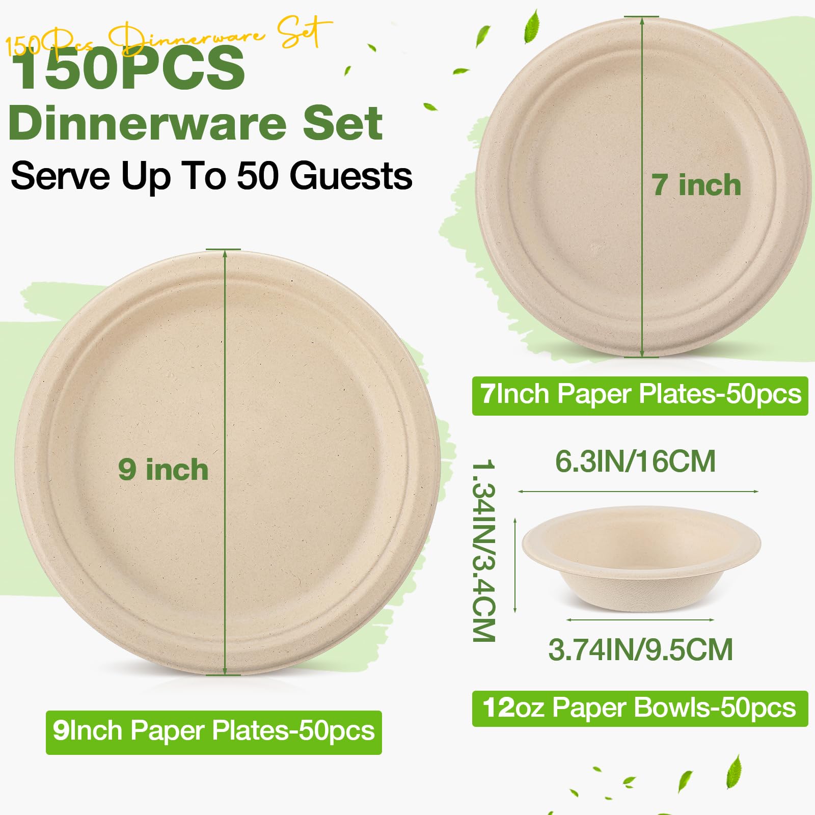 Havawish Compostable Plates & Bowls - 150 Piece Set -2