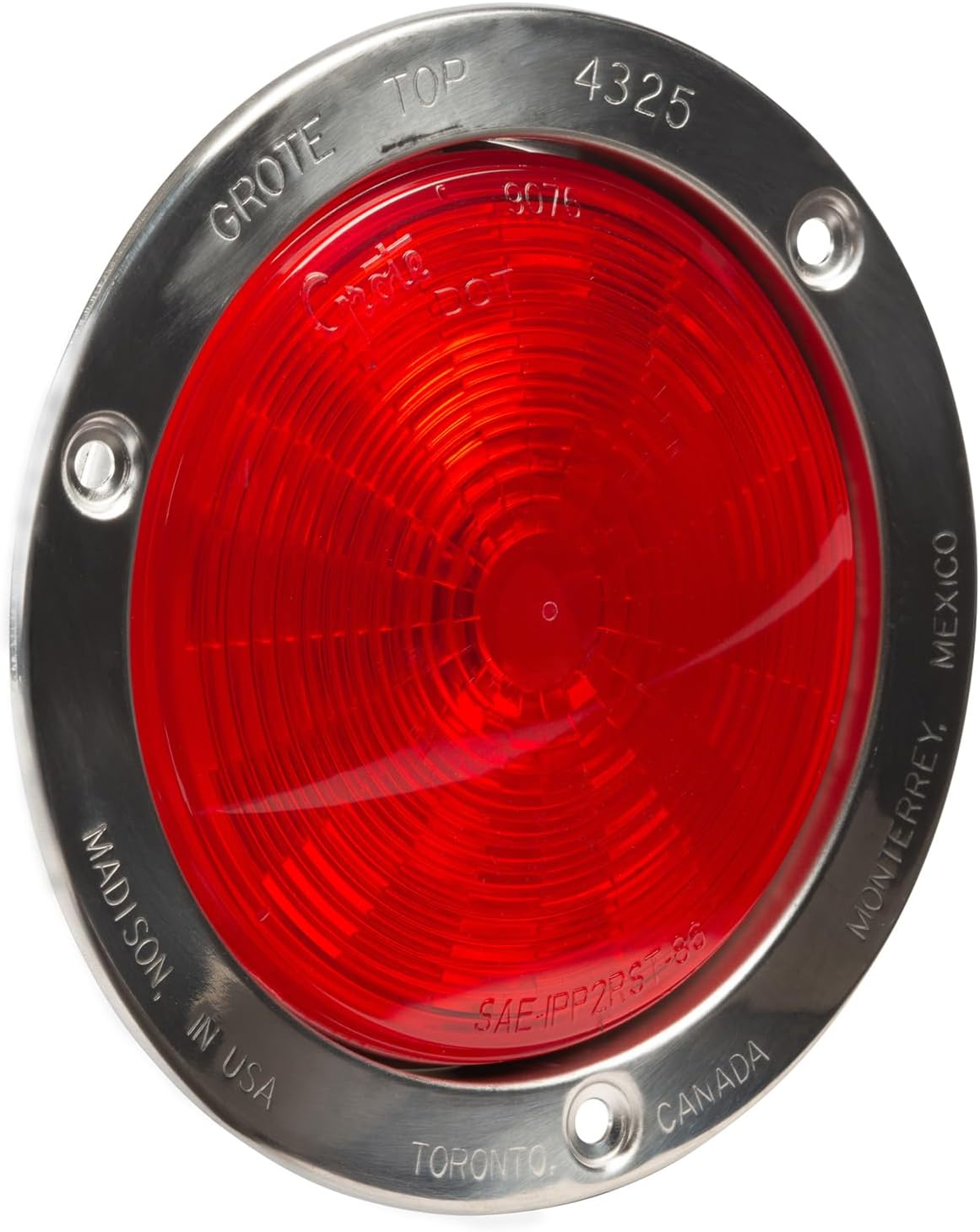 Grote 54492-3 Supernova 4" NexGen LED Stop Tail Turn Light - Stainless Steel Flange, Male Pin, Red (Bulk Packaging)