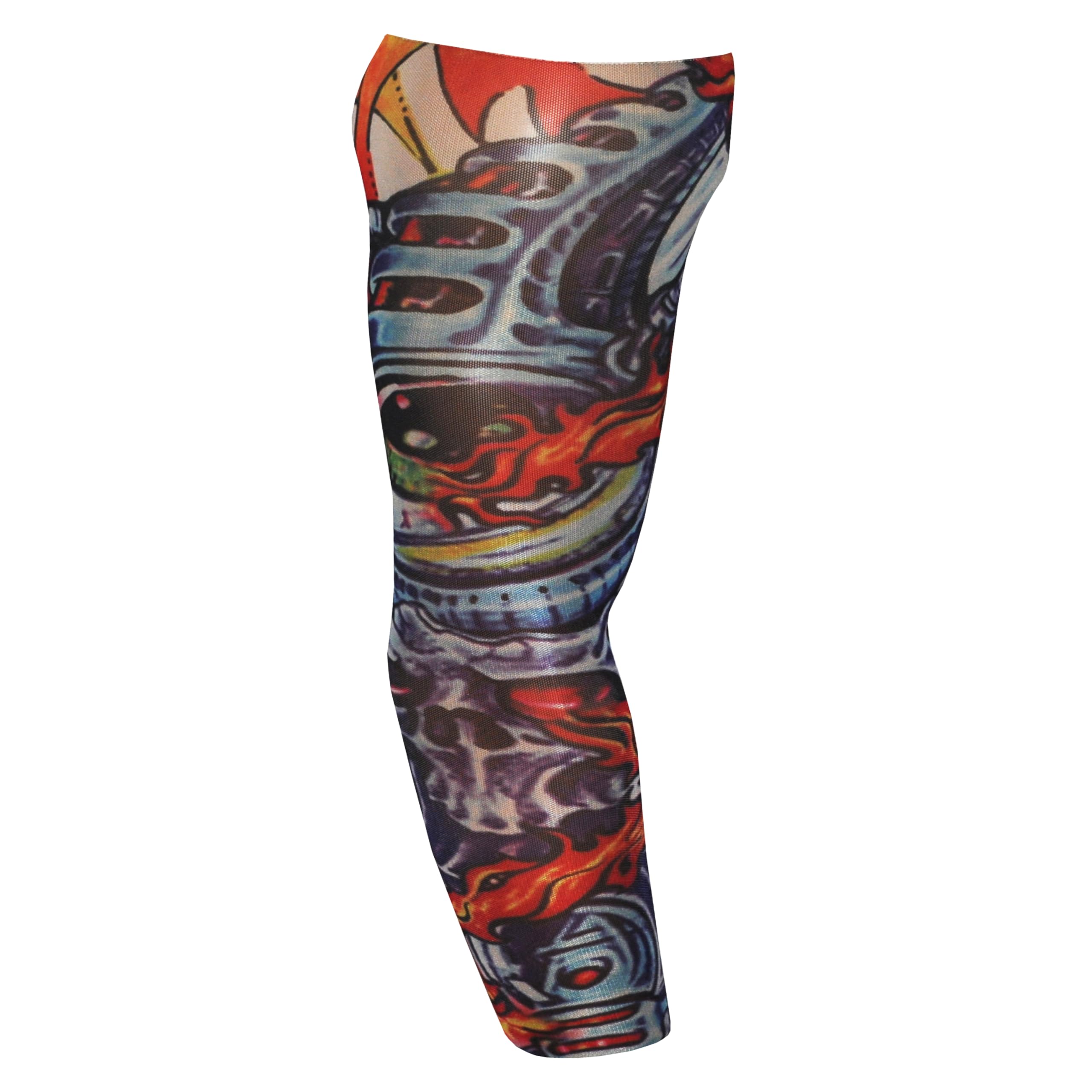 Fake Tattoo Sleeve Adults Halloween Wearable Arm Cover Prank Temporary Body Art Fancy Dress Costume Fire + Evil Skull (T21)