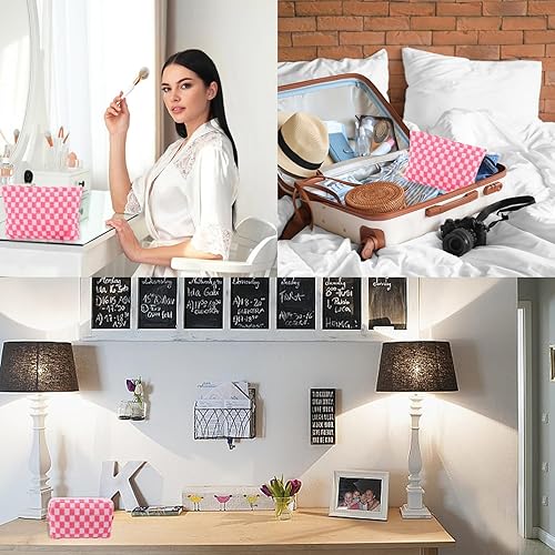 Miniatura 6 de Bolsa de maquillaje a cuadros, 2 piezas, bolsa a cuadros, bolsa de cosméticos de viaje, bolsa de maquillaje grande y pequeña para bolso, bolsa de