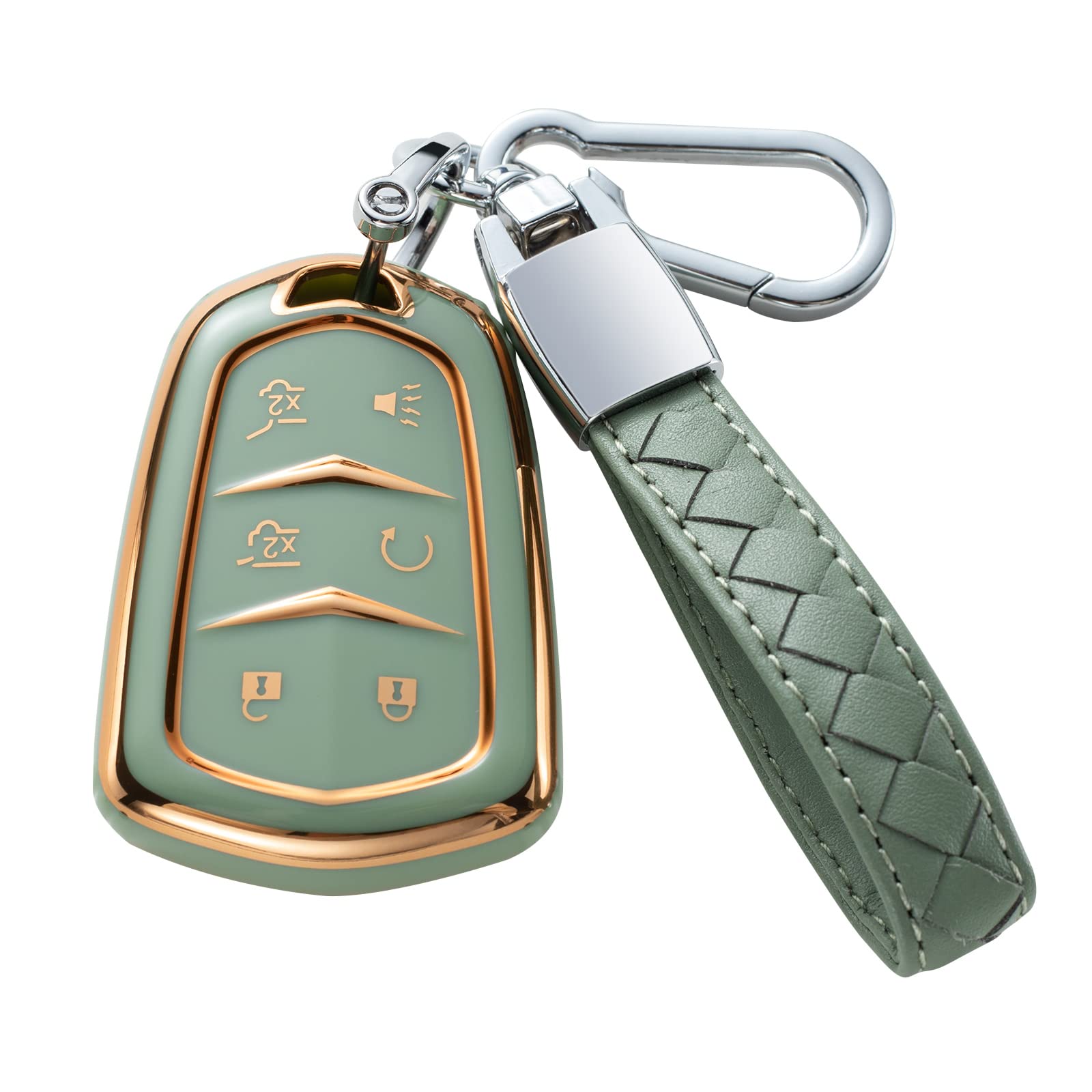 CHEZENHUI Compatible with Cadillac Key Fob Cover with Leather Lanyard, Car Key Case Shell Protection for Cadillac Escalade CTS SRX ATS CT6 SRX XT5