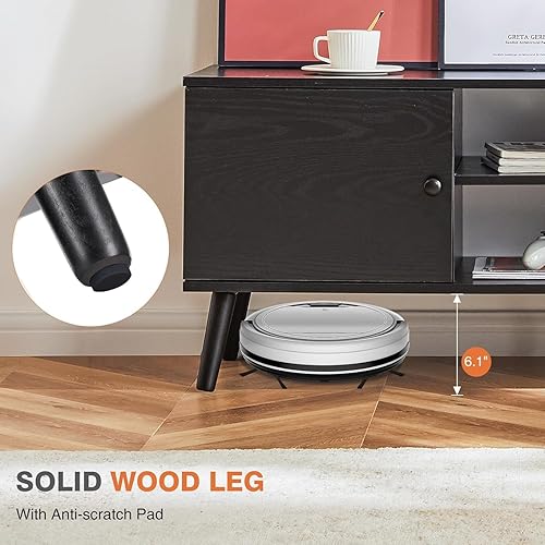 Miniatura 5 de Sweetcrispy Soporte de TV para TV de 55 60 pulgadas, centro de entretenimiento moderno de mediados de siglo con almacenamiento, mesa de consola