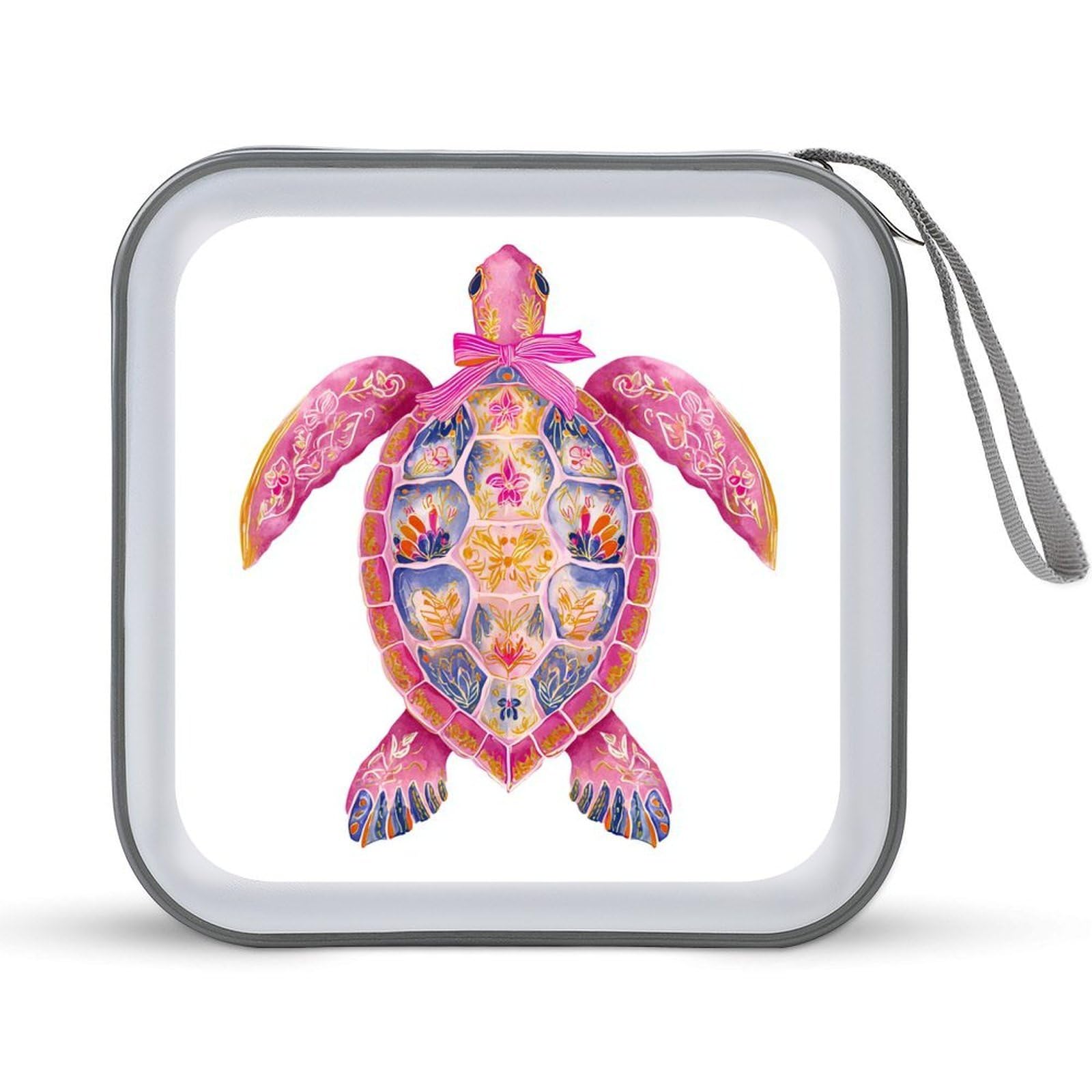 Jubonexis Preppy Pink Sea Turtle Floral Pattern CD Case DVD Storage Case Portable for Car Home Travel