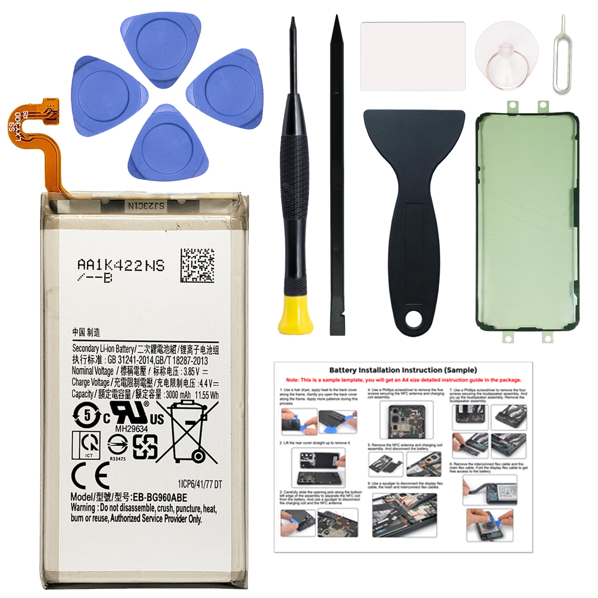 New Upgraded Battery for Galaxy S9, EB-BG960ABA EB-BG960ABE Replacement Battery Compatible with Samsung Galaxy S9, with Repair Tools &amp; Instruction