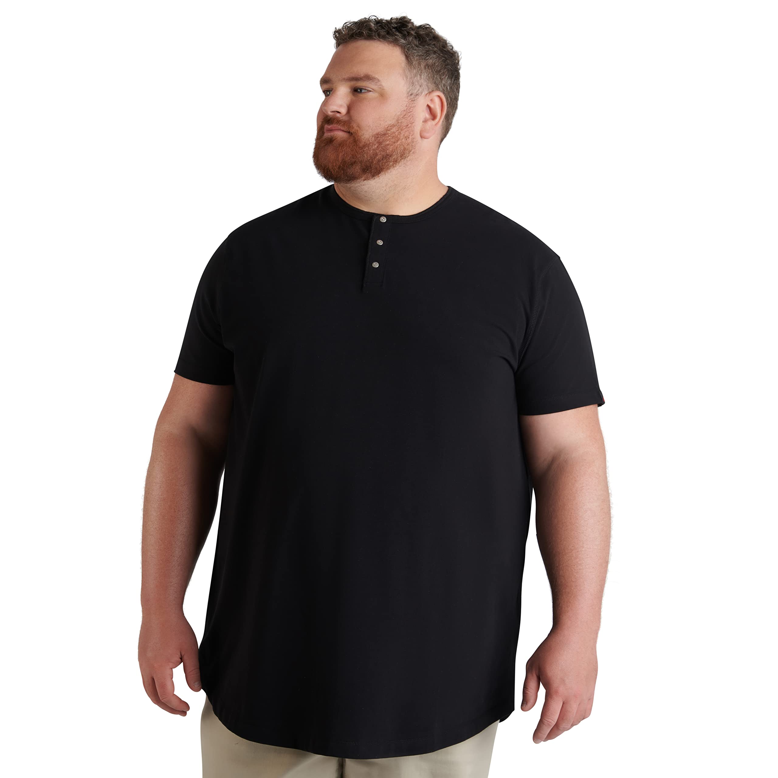 STRONGSIZEMen's Big & Tall Henley T-Shirt – Premium Stretch Cotton Shirt with Metal Snap Buttons