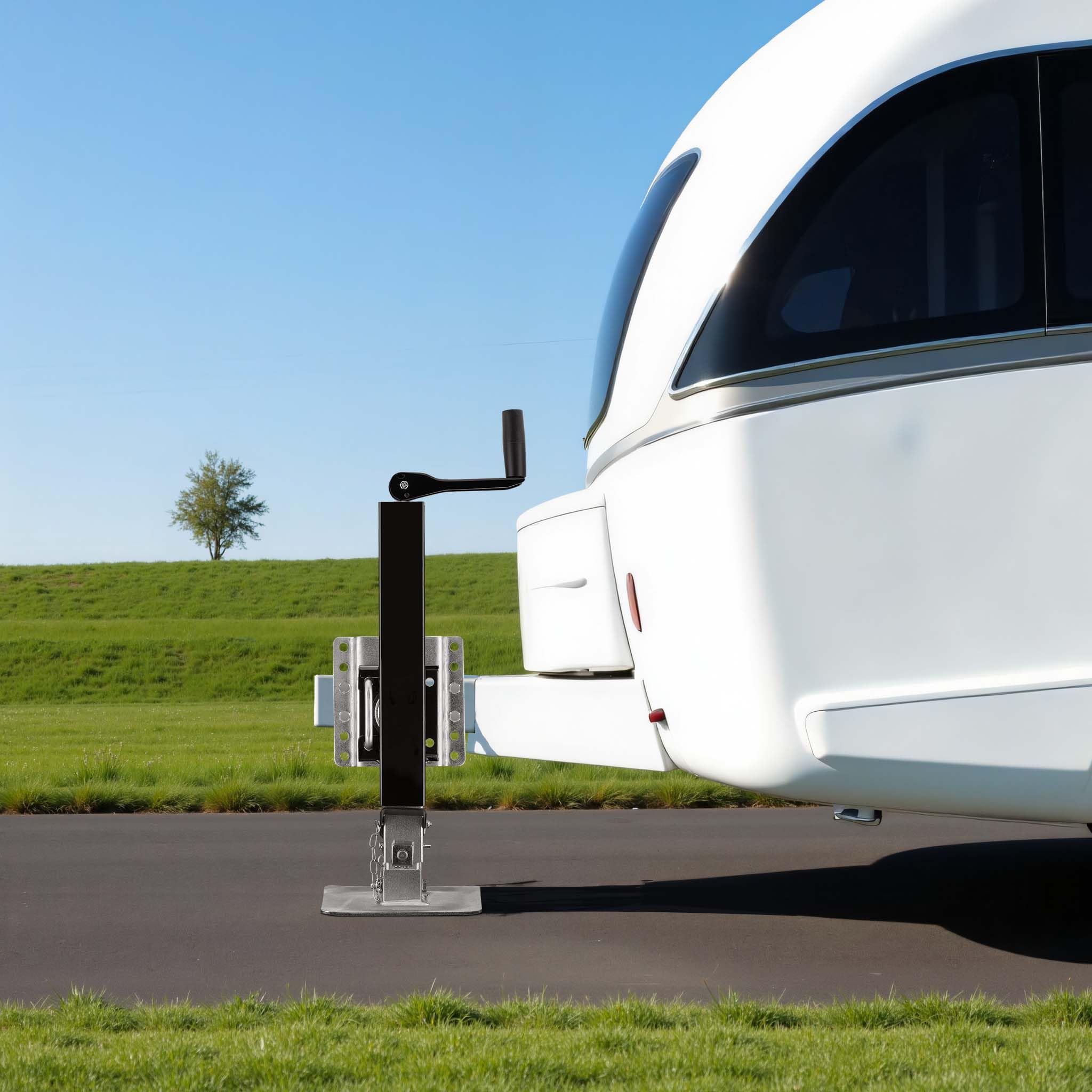 Wiltec Piede stabilizzatore per rimorchi roulotte, max 900 kg, regolabile in altezza con manovella, con pedale e perno di sicurezza