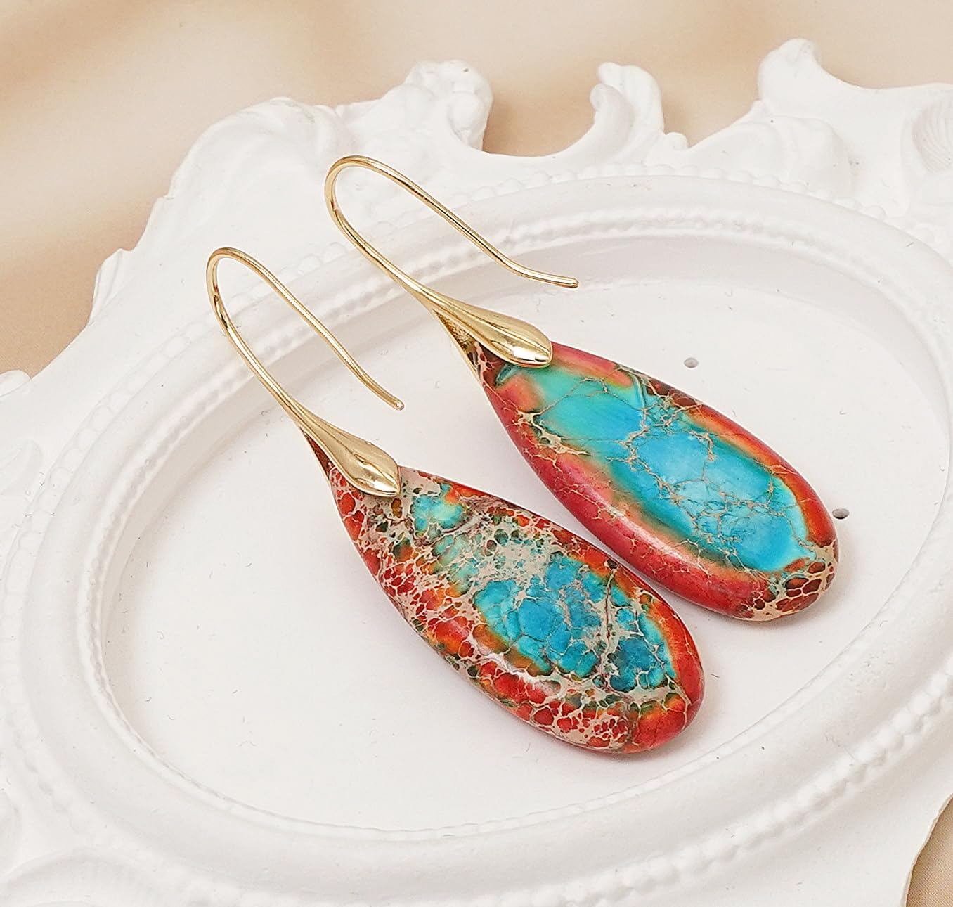 Natural Stone Earrings Waterdrop Stone Dangle Earrings for Women - Image 5