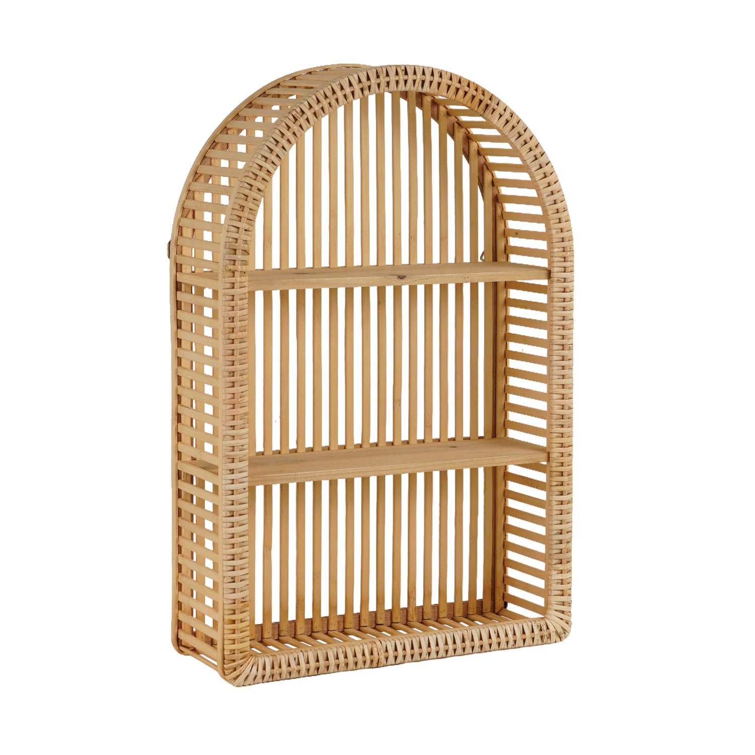 rattan wall shelf - 3 tier boho arch hanging shelves handcraft floating shelf for bathroom living room wall decor, 15.75" x 23.62"
