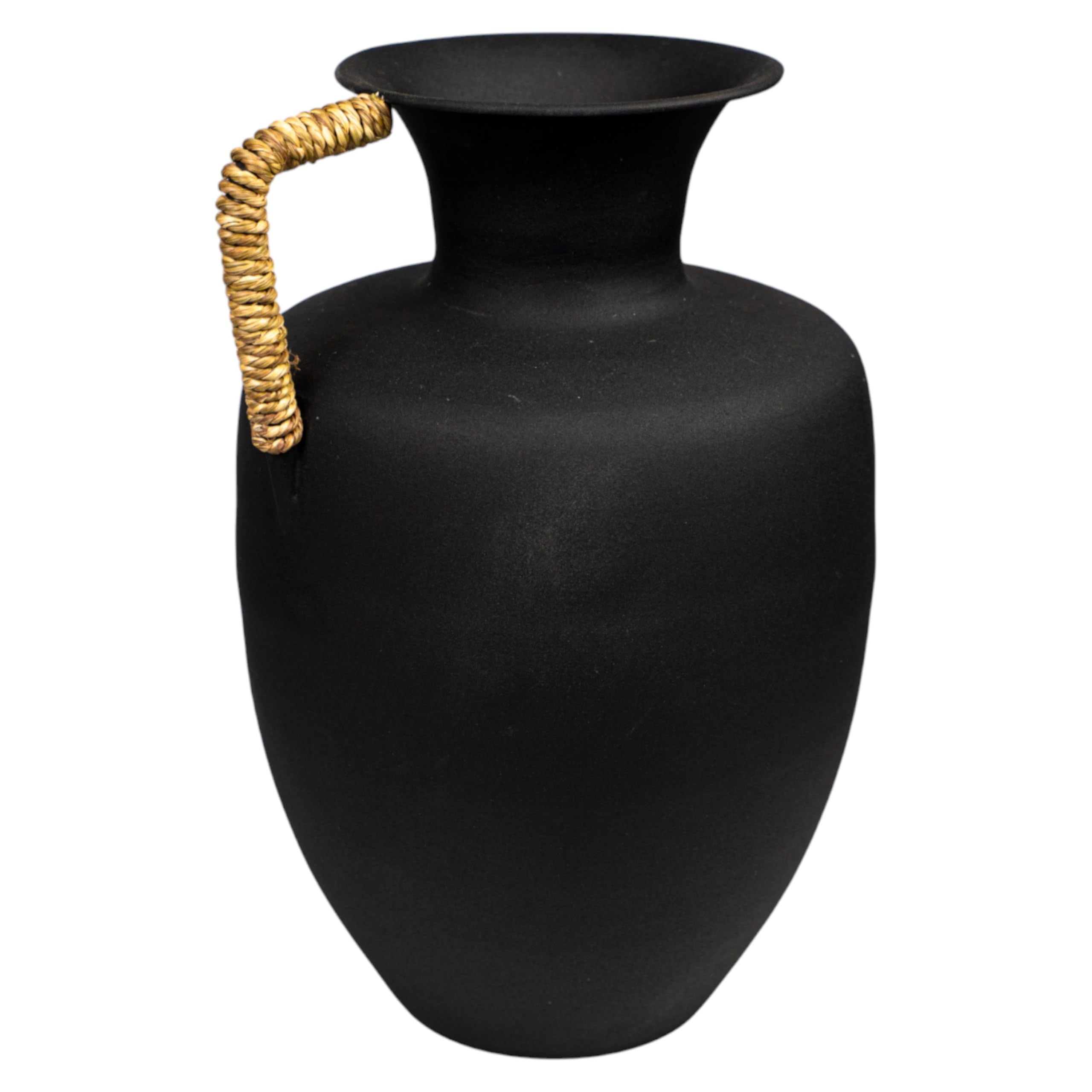 Jarre en métal noir jarro metal negro asa c/mimbre vase anse osier