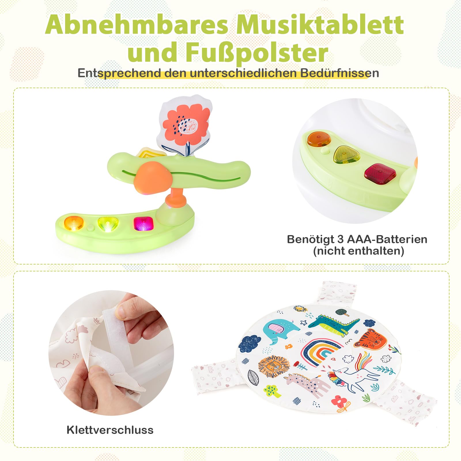 GOPLUS 3 w 1 Baby Jumperoo, centrum do skakania i zabaw z obrotowym siedziskiem o 360°, zabawka i tablet muzyczny ze światłami i dźwiękiem, siedzisko do zabawy z regulacją wysokości, dla dzieci od 6
