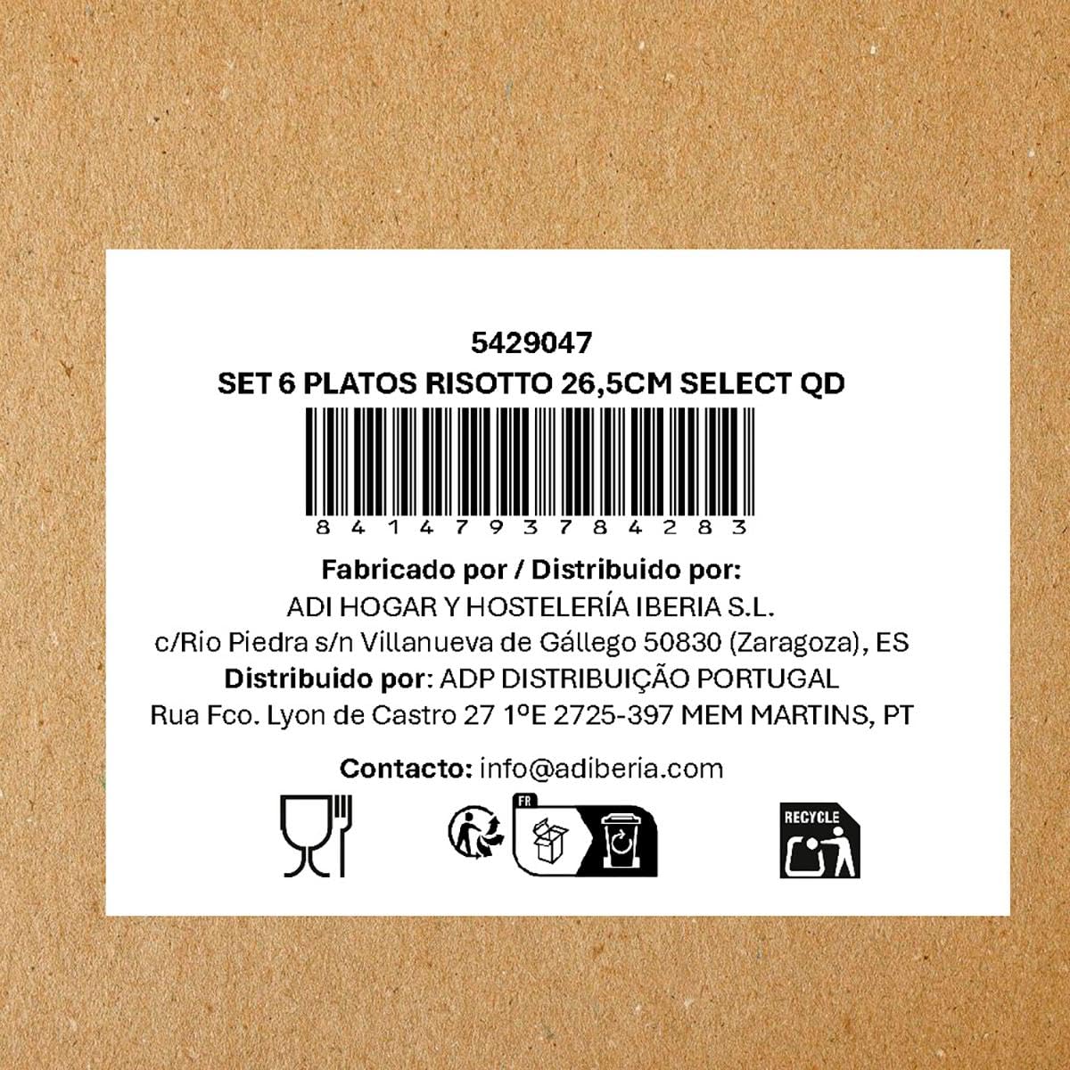 Quid Set de 6 platos risotto Select de porcelana 26,5 cm | Blanco, Porcelana, formato redondo, acabado brillo, 26,5 cm, 6 piezas, apilable, apto para microondas, apto para frigorífico