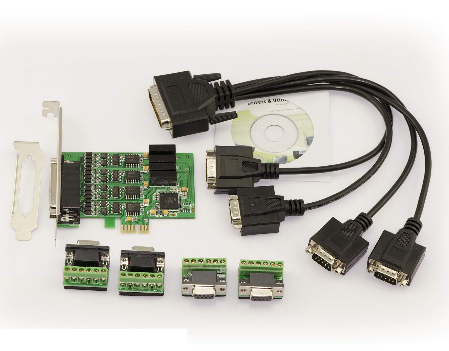 KALEA-INFORMATIQUE Tarjeta controladora de 4 Puertos RS422 RS485 en Ranura PCIe con chipset EXAR XR17V354 - con terminales RS-422 RS-485