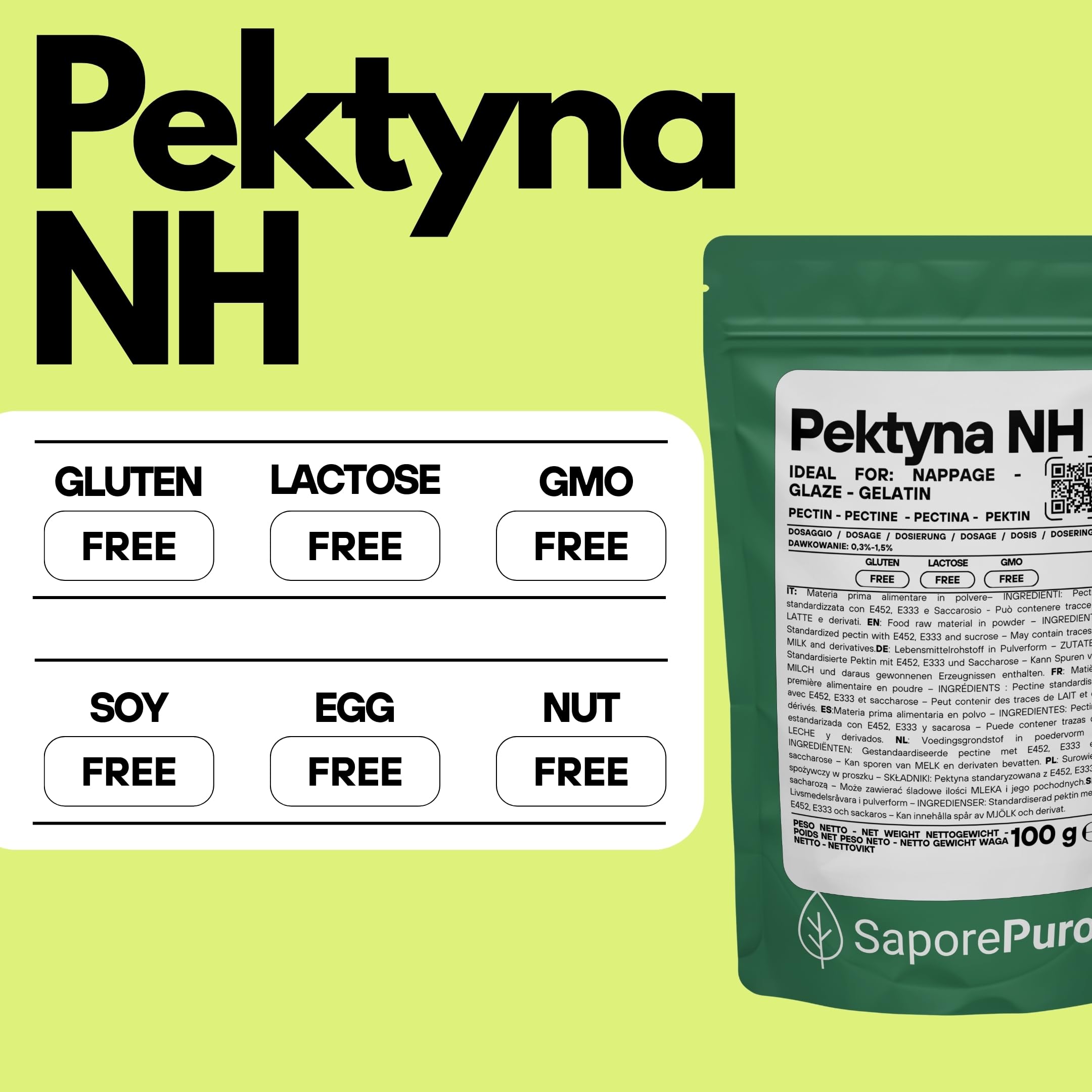 SaporePuro – Pektyna NH 100 g | Idealna do Nappage, Polew i Galaretek | Wysoka Uniwersalność, Rozpuszczalna w Wodzie, Bezglutenowa
