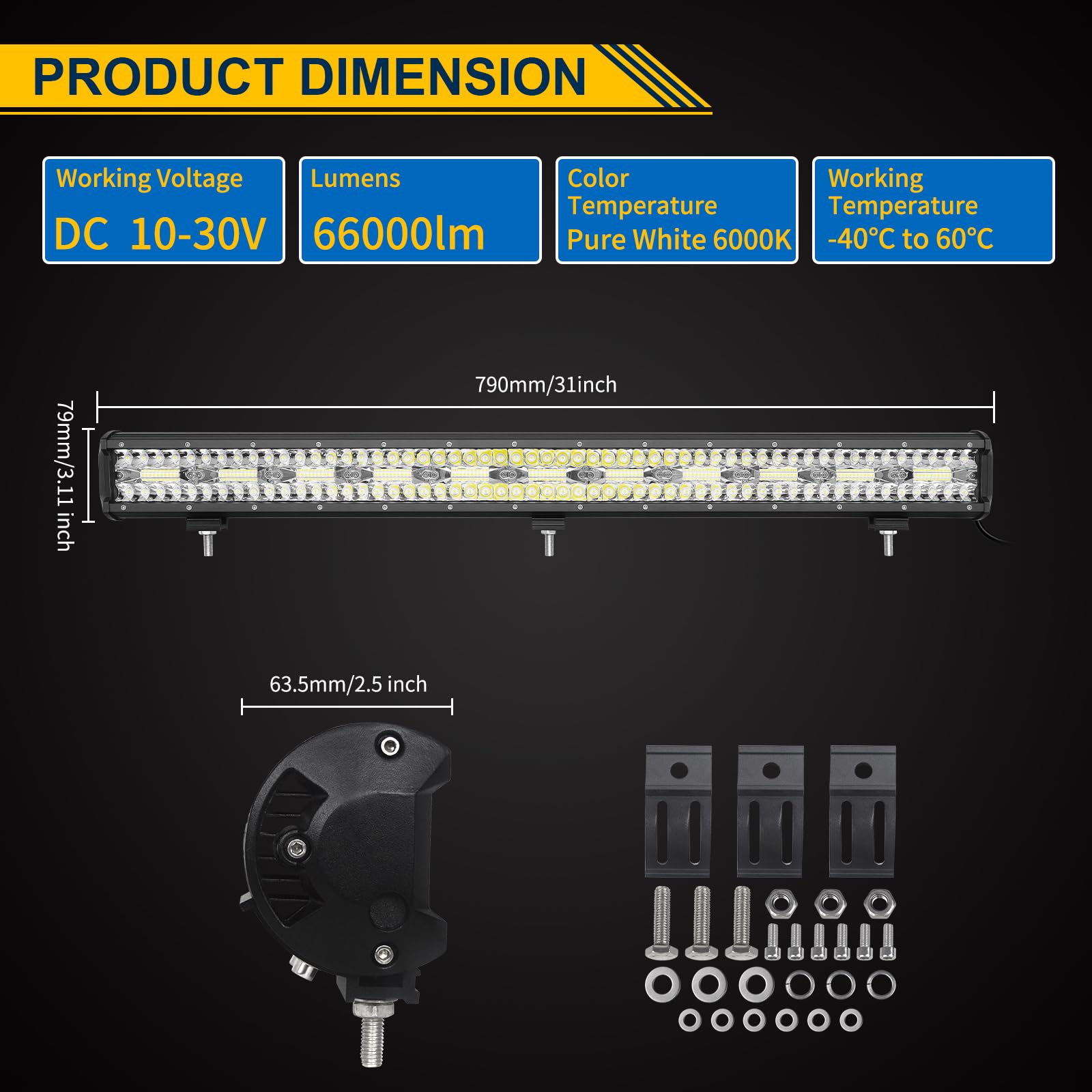 AUXTINGS 78 cm 220W Barra LED 4x4, Triple Fila de Foco y Inundación Tira LED 12V 24V Impermeable Faro de Trabajo Proyector para SUV Coche Camión Tractor Quad Vehículo Barco