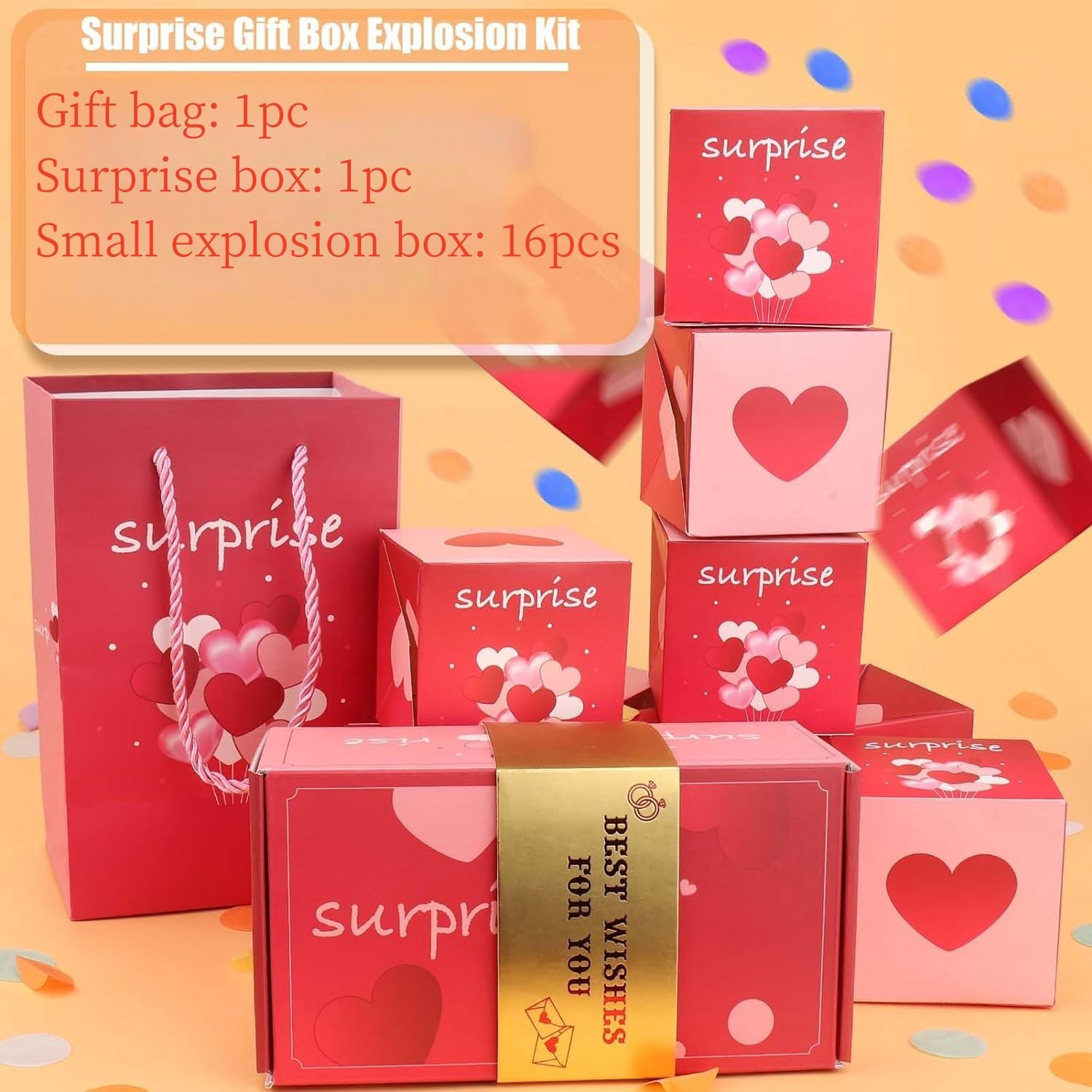 Scatola regalo a sorpresa di Natale, esplosione per soldi, confezione regalo esplosiva di Natale, 16 pezzi, salvadanaio a sorpresa per donne, uomini, bambini, compleanno, anniversario, proposta