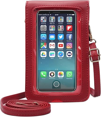 ALUWU Bolso bandolera pequeño para teléfono celular con pantalla táctil Negro, Marrón, Azul oscuro, Caqui, AzulClaro, Rosa/Rebel Fun., Blanco, rojo