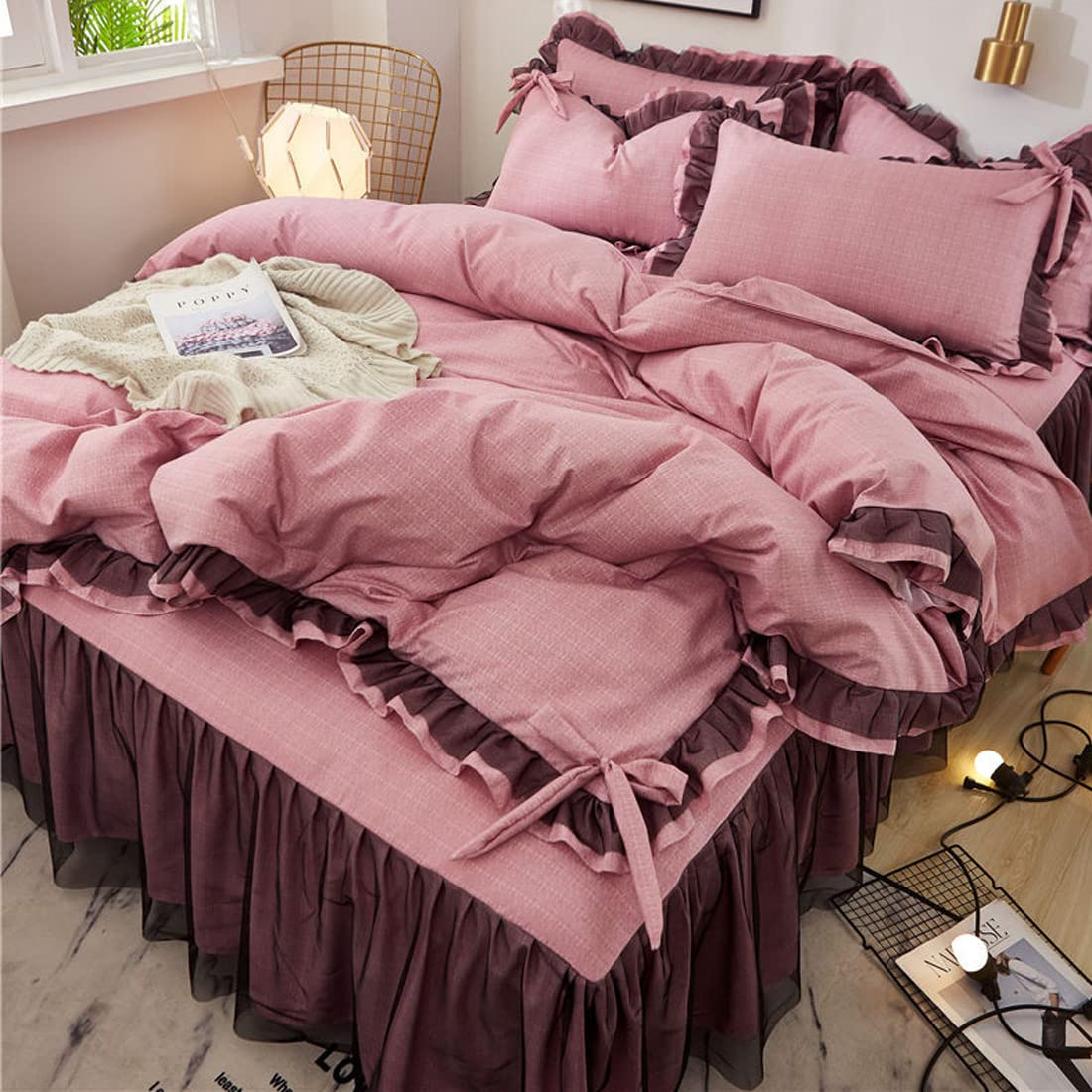 Parure de couette avec taies d'oreiller et jupe de lit plissée pour lit 150x200 cm