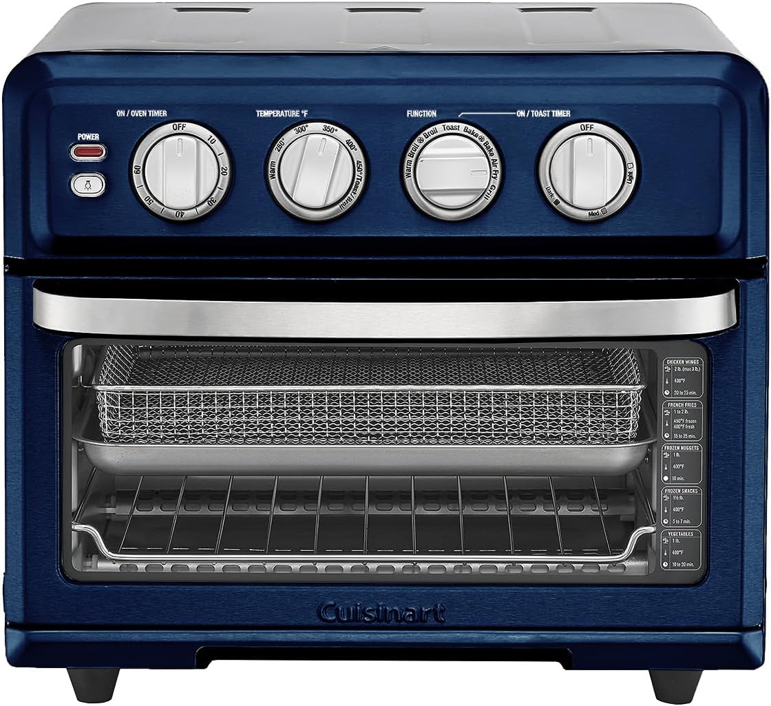 Air Fryer + Convection Toaster Oven, 8-1 Oven with Bake, Grill, Broil & Warm Options, Stainless Steel, TOA-70 (Navy Blue)