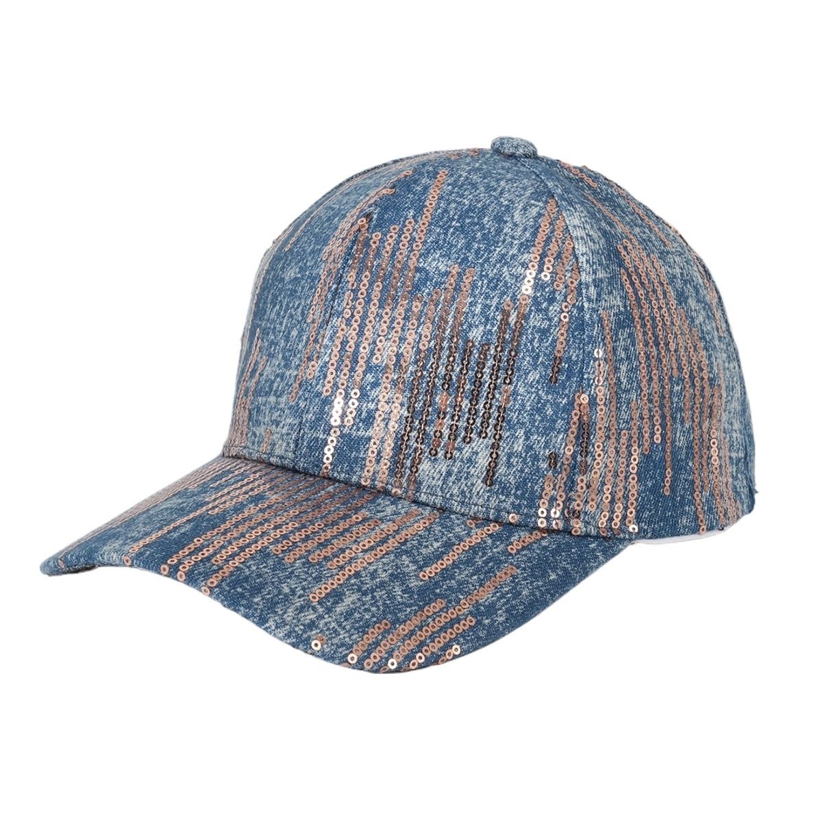 Casquettes de baseball à rayures et paillettes style vintage en bleu clair pour hommes et femmes