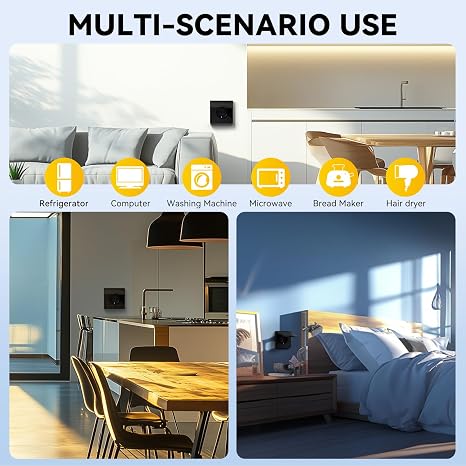 Flush-Mounted EU Standard Built-in Schuko Socket with Waterproof Cover Wall Socket 16 Amp with PC Frame 80 x 80 mm Socket with Claws 1 Socket Black