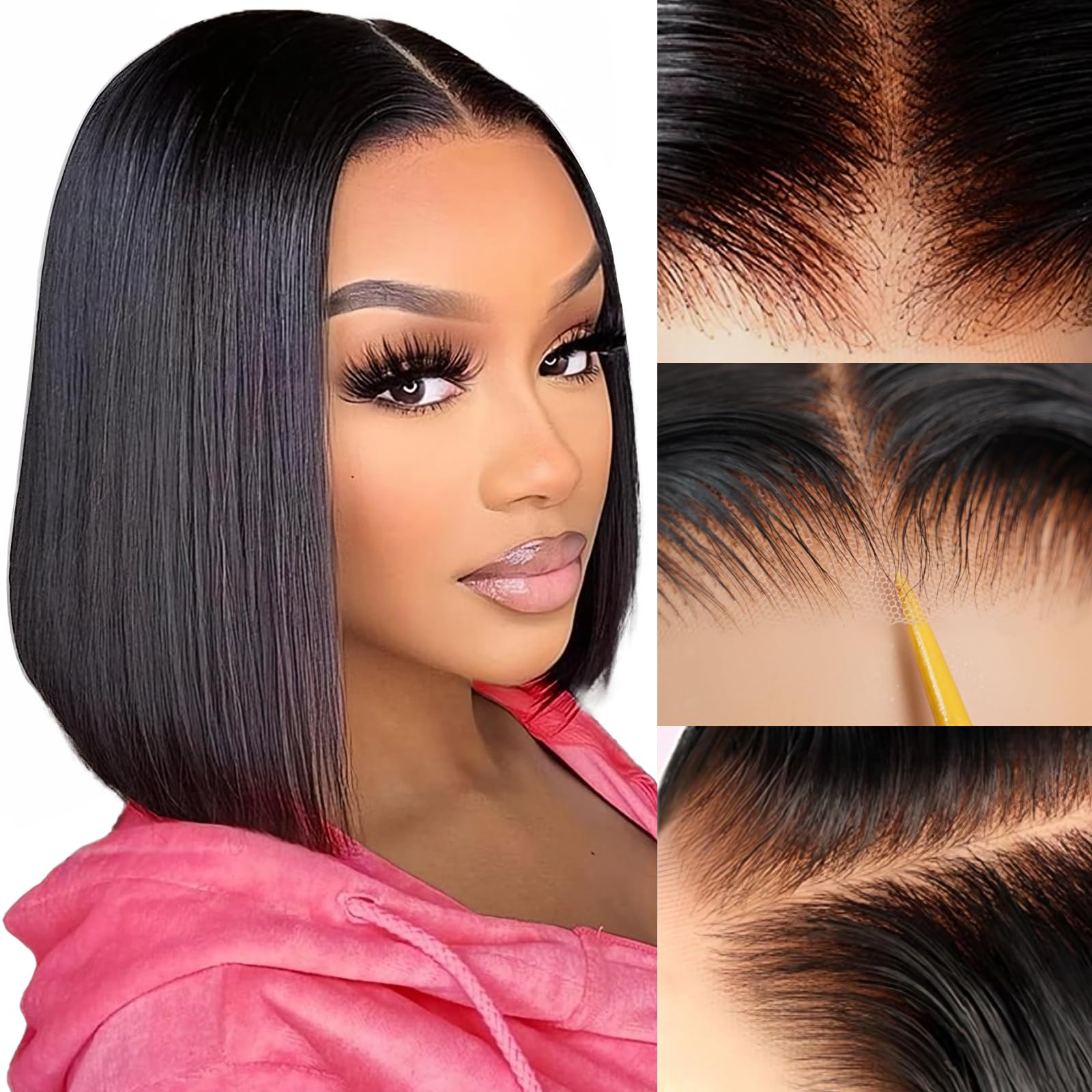 ZHENGON Bob Glueless Wigs Human Hair Pre Plucked Pre Cut 6x4 HD Transparent Lace Front Wigs Human Hair 150% Density Wear and Go Short Straight Wigs for Black Women No Glue Lace Closure Wigs 12 Inch