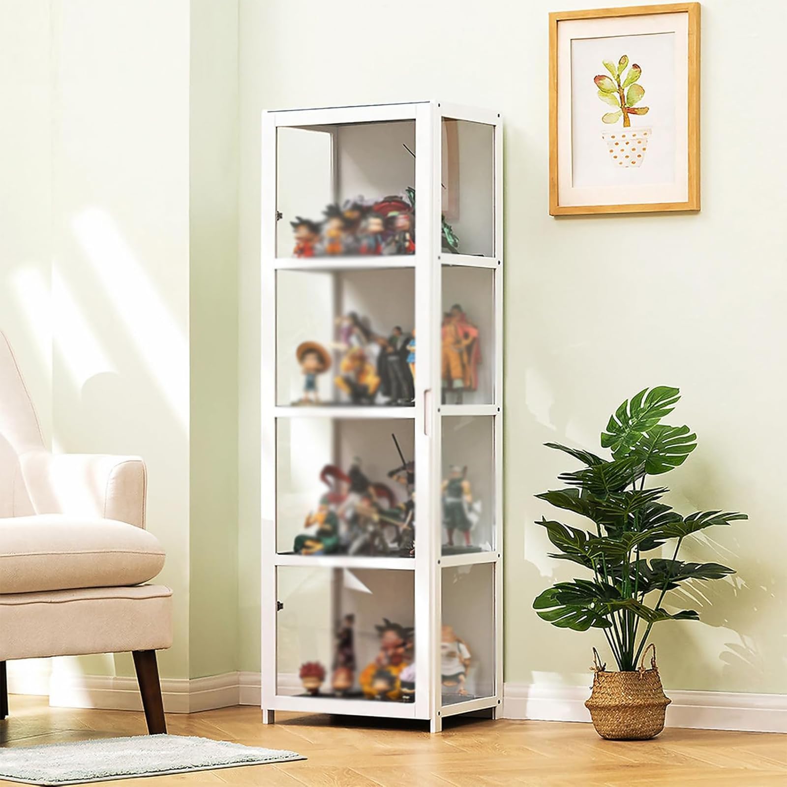 Vitrina acrílica de Doble Puerta, Vitrina de salón, escaparate, Textura Dura, sellada a Prueba de Polvo, para Todo Tipo de escenas (4 Niveles Blanco 42 * 33 * 130 3 Lados Transparente)