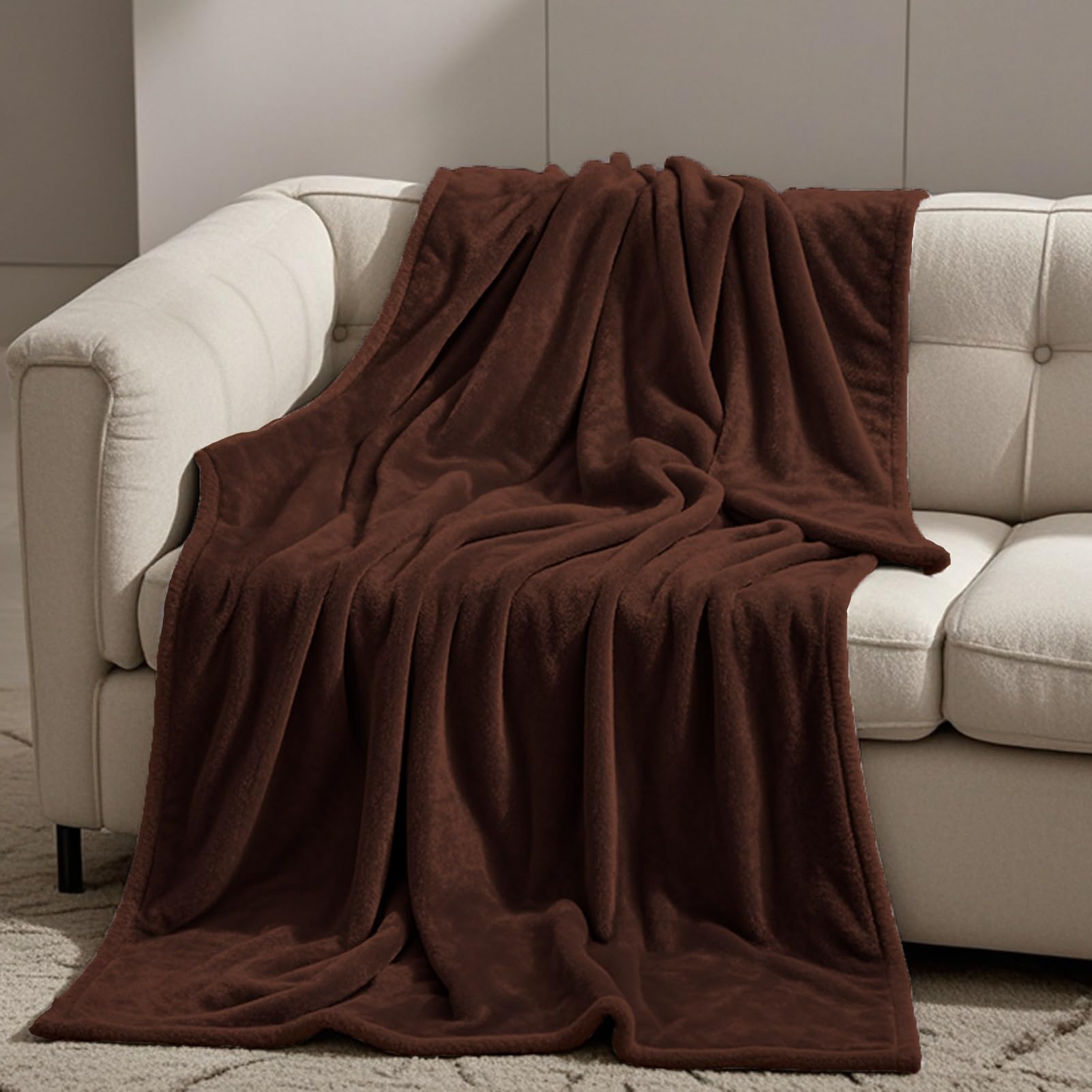 GOUTUI Throw Blanket 80 x 200 cm Silk Touch Double Bed Throws Polyester for Sofa Fluffy Blanket Bed Throw, Brown