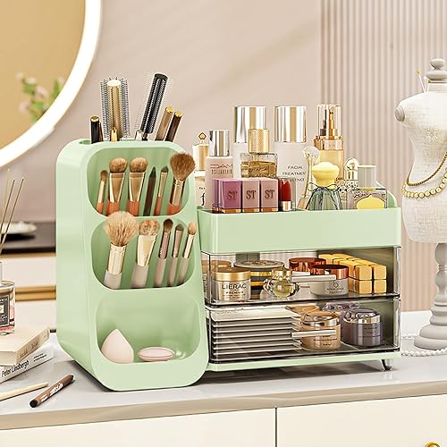 KQJS Organizador de maquillaje con cajones, organizador de encimera de gran capacidad para tocador, baño y escritorio de dormitorio, organizador de