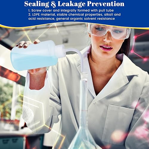 Miniatura 4 de Dandat 24 botellas para apretar tatuajes, 8.5 fl oz8.5 onzas, botella de lavado de laboratorio de plástico colorido de seguridad para agua, enjuague