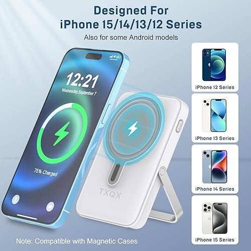 Miniatura 3 de Cargador portátil inalámbrico de 10000 mAh, banco de energía magnético con cables incorporados pantalla LED, carga rápida PD de 22.5 W para batería