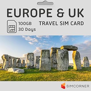 Europe UK Travel SIM Card (100 GB, 30-Days), 3-in-1 Data SIM Cards for Cell Phones. Standard, Micro, & Nano SIM Card Compatible w/All Unlocked Phones - HotSpot/Tethering Prepaid SIM Card for Travel