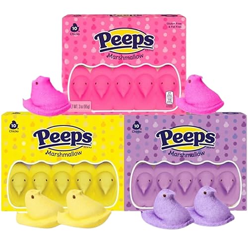 Peeps - Caramelos de malvavisco, pollitos rosados, amarillos y morados, dulces clásicos de Pascua, 10 unidades (paquete de 3) disponible en Yaxa Colombia