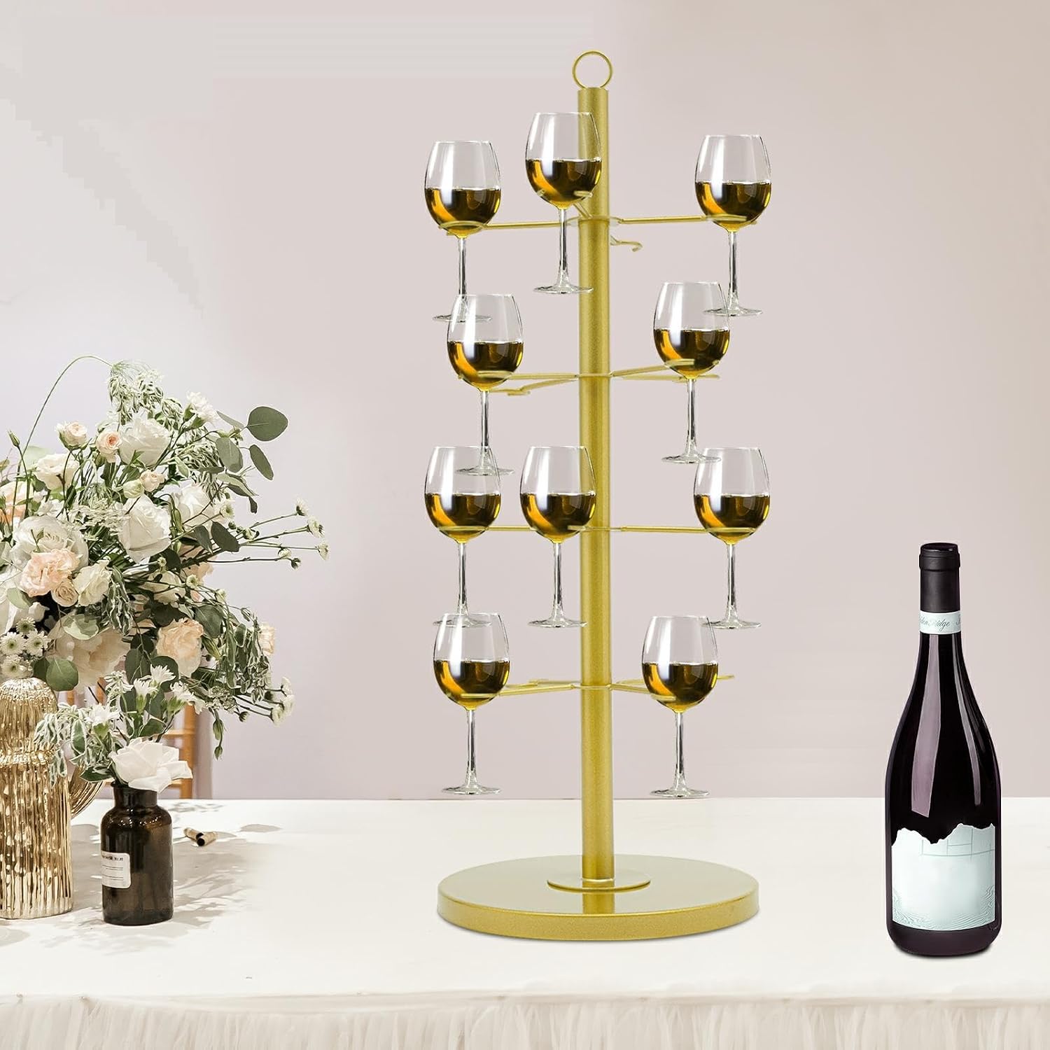 Champagne Tower - 4 Tier Metal Cocktail Tree Stand, Wine Glass Display Stand for Weddings, Bridal Showers, Parties & Events - 2 Pack (Gold)