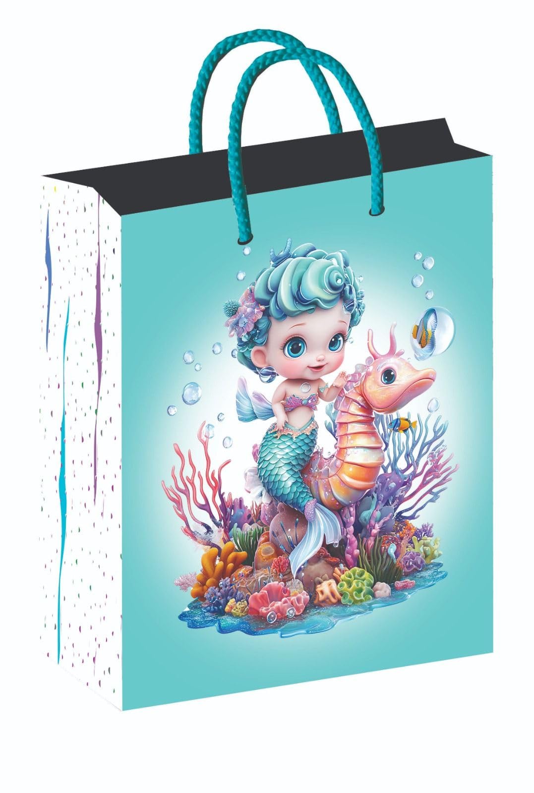 GOLD LEAF 10 Pcs Mermaid Party Favors Bags with Handles for Kids 20x8x23cm Under the Sea Candy Goodie Treat Bags Girls Baby Shower Princess Decorations Mermaid Theme Birthday Party Supplies. (Blue)-image-29